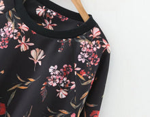 Black Contrast color Floral Print Sweatshirt Retro Women O neck Long Sleeve Loose Jumper Pullovers femme Tops