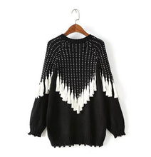 Black White Tassel Knitted Jumper Pullovers Women Wave Fringed kleding mujer pull femme Sweaters Knitwear