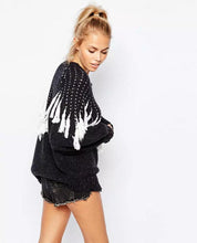 Black White Tassel Knitted Jumper Pullovers Women Wave Fringed kleding mujer pull femme Sweaters Knitwear