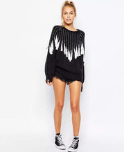 Black White Tassel Knitted Jumper Pullovers Women Wave Fringed kleding mujer pull femme Sweaters Knitwear