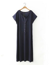 Bohemia Knitted Cotton Extra Long Dress Shirt Women Buttons Short sleeve Side Slit Mid long Dresses Casual Tops 3 color