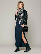 Bohemia Knitted Cotton Extra Long Dress Shirt Women Buttons Short sleeve Side Slit Mid long Dresses Casual Tops 3 color