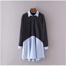 Buttons blue black Long Blouses Dress Woman Lapel Pullover Spliced Short dress chemise blusas shirt tops vetement camisa