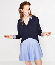 Buttons blue black Long Blouses Dress Woman Lapel Pullover Spliced Short dress chemise blusas shirt tops vetement camisa