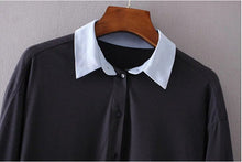 Buttons blue black Long Blouses Dress Woman Lapel Pullover Spliced Short dress chemise blusas shirt tops vetement camisa