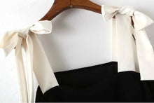 Contrast color Lacing up off shoulder Pullover Shirt Women Spliced Slash collar Bow Blouse Tops Black