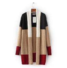 Contrast color Striped Cardigan Sweater Women Lapel Collar Loose Long Sweater Coat Jumper Tops Femme Knitwear