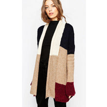 Contrast color Striped Cardigan Sweater Women Lapel Collar Loose Long Sweater Coat Jumper Tops Femme Knitwear