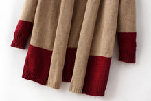 Contrast color Striped Cardigan Sweater Women Lapel Collar Loose Long Sweater Coat Jumper Tops Femme Knitwear