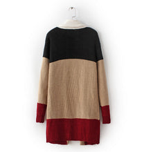 Contrast color Striped Cardigan Sweater Women Lapel Collar Loose Long Sweater Coat Jumper Tops Femme Knitwear