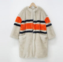 Contrast color Striped Hairy Shaggy Long Faux Fur Coat Women O neck Faux Mink Fur Long Coats Warm Outerwear
