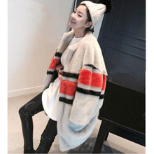 Contrast color Striped Hairy Shaggy Long Faux Fur Coat Women O neck Faux Mink Fur Long Coats Warm Outerwear