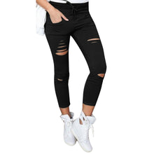 Cotton Ankle-Length Pants Women Skinny Hole Ripped Pants High Waist Stretch Slim Pencil Trousers Plus Size S-XXL