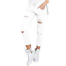 Cotton Ankle-Length Pants Women Skinny Hole Ripped Pants High Waist Stretch Slim Pencil Trousers Plus Size S-XXL
