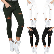 Cotton Ankle-Length Pants Women Skinny Hole Ripped Pants High Waist Stretch Slim Pencil Trousers Plus Size S-XXL
