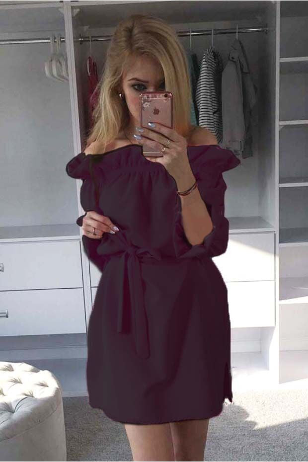 Cute Ruffles Slash Neck Bow Belt Pin Up Dress Women Neon Green Dress Puff Sleeve Short Dress Women Dress LX125-1