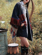 Embroidery Spliced Tassel Faux Suede Trench Ethnic women Red Fringed open Stitching Mid Long Windbreaker Coat Outerwear