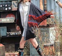 Embroidery Spliced Tassel Faux Suede Trench Ethnic women Red Fringed open Stitching Mid Long Windbreaker Coat Outerwear