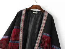 Embroidery Spliced Tassel Faux Suede Trench Ethnic women Red Fringed open Stitching Mid Long Windbreaker Coat Outerwear
