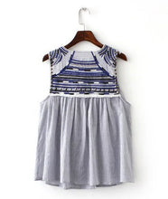Ethnic Embroidery Beading Tassel Striped Shirt Women Strappy V neck Sleeveless Cardigan Blouse Tops blusas femme