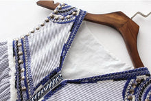 Ethnic Embroidery Beading Tassel Striped Shirt Women Strappy V neck Sleeveless Cardigan Blouse Tops blusas femme