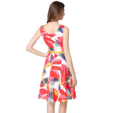 europe-women-elegant-dress-floral-print-dress-flower-sleeveless-o-neck-slim-lady-office-dress-with-belt-red BBL