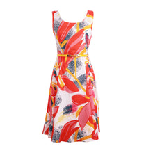 europe-women-elegant-dress-floral-print-dress-flower-sleeveless-o-neck-slim-lady-office-dress-with-belt-red BBL