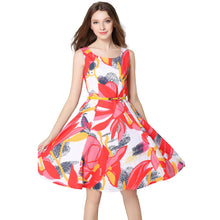 europe-women-elegant-dress-floral-print-dress-flower-sleeveless-o-neck-slim-lady-office-dress-with-belt-red BBL