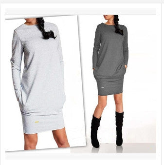 European American and warm long-sleeved wome dresses Slim bottoming Solid dress vestidos 3 color ZX076