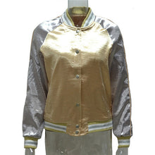 European Satin Bomber Jacket O Neck Long Sleeve Button Up Women Basic Coats BF Patchwork Baseball Jackets Women