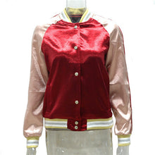 European Satin Bomber Jacket O Neck Long Sleeve Button Up Women Basic Coats BF Patchwork Baseball Jackets Women