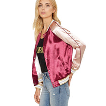 European Satin Bomber Jacket O Neck Long Sleeve Button Up Women Basic Coats BF Patchwork Baseball Jackets Women