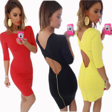 Europen Style Half Sleeve Solid Hollow Out Backless Bodycon Mini Dress Package Hip Slim Evening Party Dresses LX228