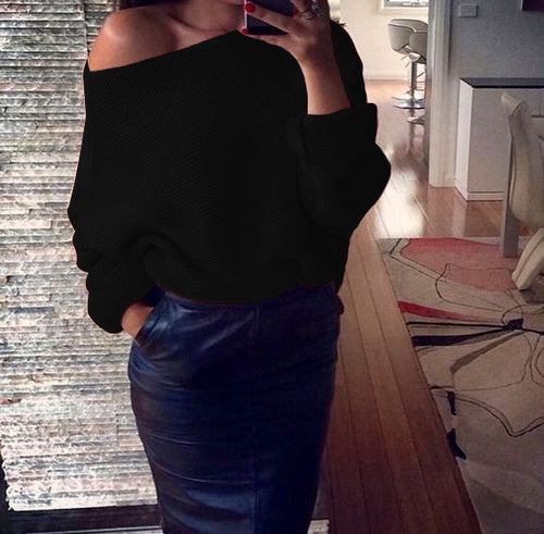 Explosion Women Warm Sweaters Pullover Sexy Off Shoulder Batwing Sleeve Sweater Solid Sweaters Pullovers 7 Colors GV428