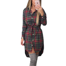 Explosions Asymmetrical Vintage Dresses Fall Women Plaid Print Dress Casual Shirt Dress Mini Vestidos GV426