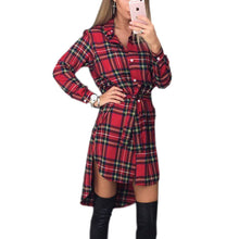 Explosions Asymmetrical Vintage Dresses Fall Women Plaid Print Dress Casual Shirt Dress Mini Vestidos GV426