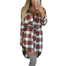 Explosions Asymmetrical Vintage Dresses Fall Women Plaid Print Dress Casual Shirt Dress Mini Vestidos GV426