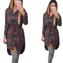 Explosions Asymmetrical Vintage Dresses Fall Women Plaid Print Dress Casual Shirt Dress Mini Vestidos GV426