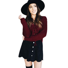 Fall Lace Up Knitwear Sweater Crop Top Loose Long Sleeve Pull Femme Knitted Pullovers Women Vintage Cropped Sweater