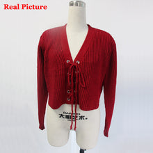 Fall Lace Up Knitwear Sweater Crop Top Loose Long Sleeve Pull Femme Knitted Pullovers Women Vintage Cropped Sweater