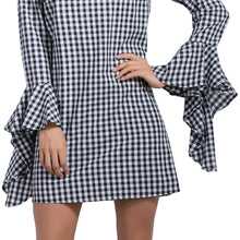 fall-fashion-women-off-the-shoulder-dress-plaid-pattern-slash-neck-irregular-flare-sleeves-mini-dress-black-tunique-femme BBL
