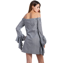 fall-fashion-women-off-the-shoulder-dress-plaid-pattern-slash-neck-irregular-flare-sleeves-mini-dress-black-tunique-femme BBL