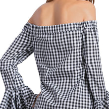 fall-fashion-women-off-the-shoulder-dress-plaid-pattern-slash-neck-irregular-flare-sleeves-mini-dress-black-tunique-femme BBL
