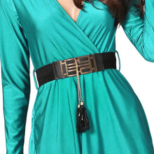 fall-fashion-women-v-neck-dress-cross-high-low-hem-vestidos-tassel-fringe-belted-dress-stretchy-mini-a-line-dress-turquoise BBL