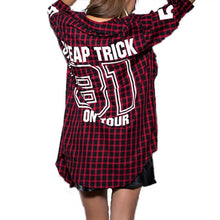 Fall Plaid Shirt Coat Women Red Black Letter Number Print Long Blouses And Shirts Women Coat Turn Down Collar Plaid Blouses