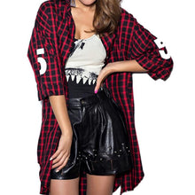 Fall Plaid Shirt Coat Women Red Black Letter Number Print Long Blouses And Shirts Women Coat Turn Down Collar Plaid Blouses