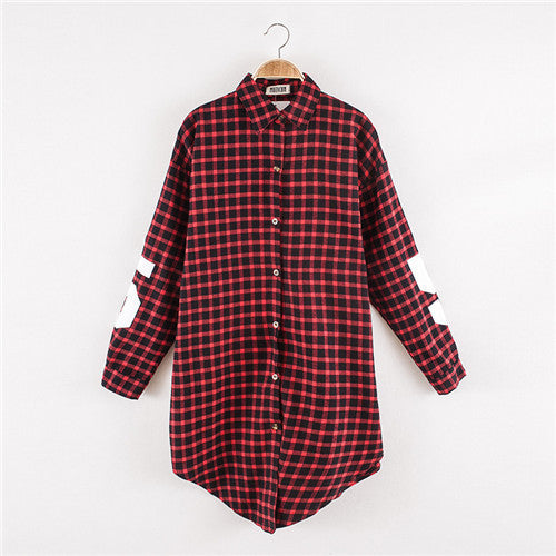 Fall Plaid Shirt Coat Women Red Black Letter Number Print Long Blouses And Shirts Women Coat Turn Down Collar Plaid Blouses