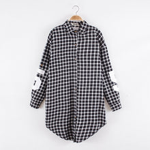 Fall Plaid Shirt Coat Women Red Black Letter Number Print Long Blouses And Shirts Women Coat Turn Down Collar Plaid Blouses