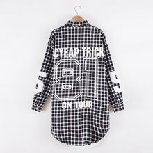 Fall Plaid Shirt Coat Women Red Black Letter Number Print Long Blouses And Shirts Women Coat Turn Down Collar Plaid Blouses