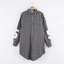 Fall Plaid Shirt Coat Women Red Black Letter Number Print Long Blouses And Shirts Women Coat Turn Down Collar Plaid Blouses